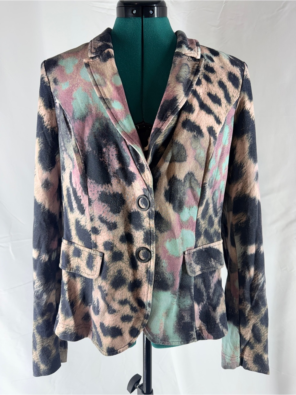 Airfield Leopard Print Tailored Blazer Jacket in Black, Brown & Pink